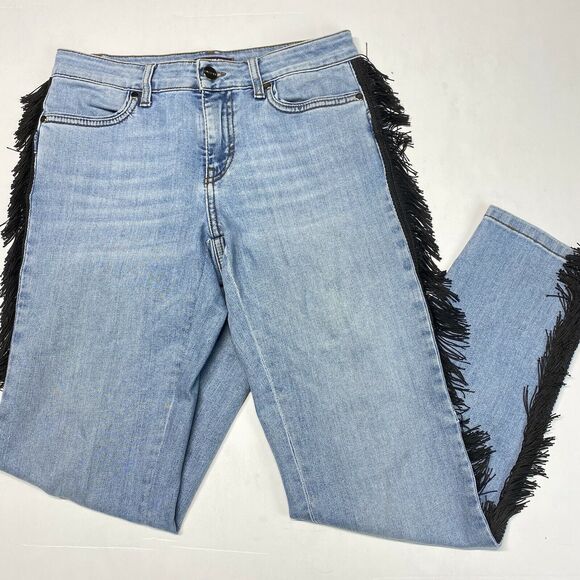 iBlues Perfect Fit Fringe Tapered Leg Jeans Sz 2 Stretch Denim Blue Rodeo *Flaw - Picture 1 of 12